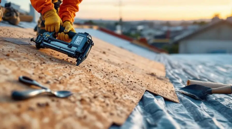 A professional roofing crew carefully installing new architectural shingles on a residential home in Henderson, Nevada.