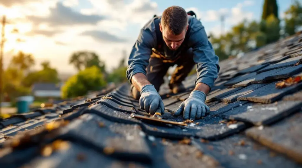 Roofing crew installing heavy-duty architectural asphalt shingles on a commercial complex in Henderson.